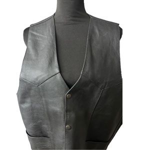 Mens Leather Biker Style Slip On vest